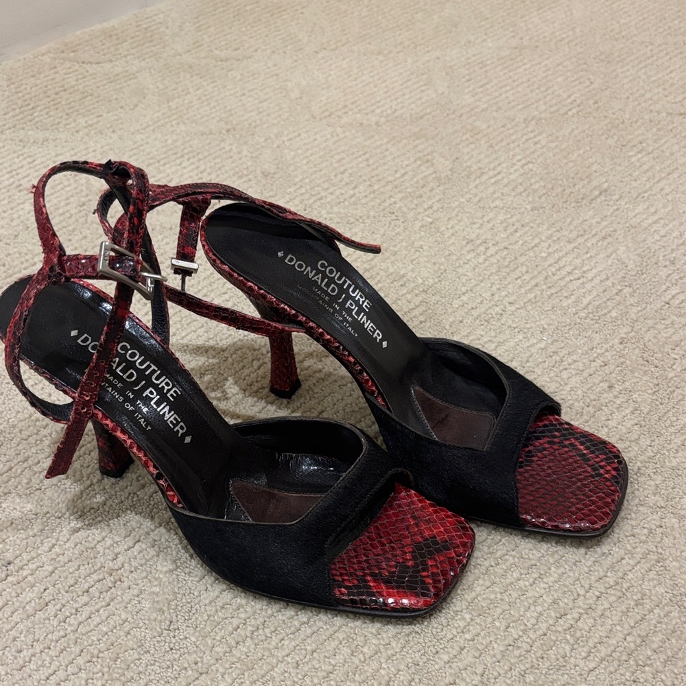 Donald J. Pliner Red and Black Snakeskin Heels